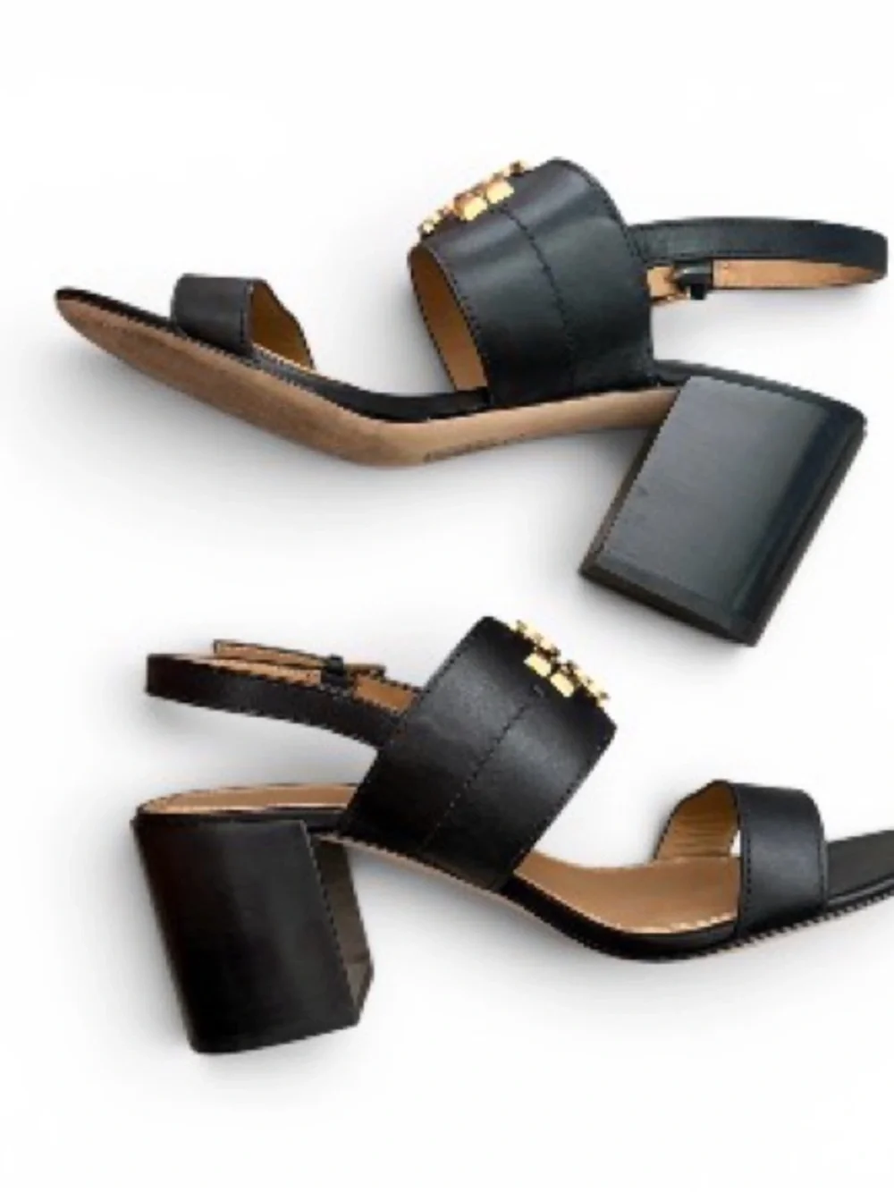 Tory Burch Everly 65mm wedge sandal in black with a gold-tone double-T size 10